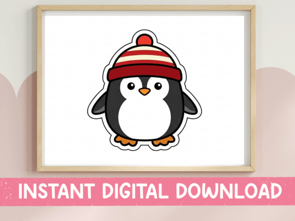 Adorable Cute Penguin Winter Hat Sticker Design for Projects