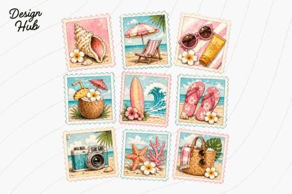 Beach Stamp Collage Shirt PNG: A Vintage Coastal Design Asset