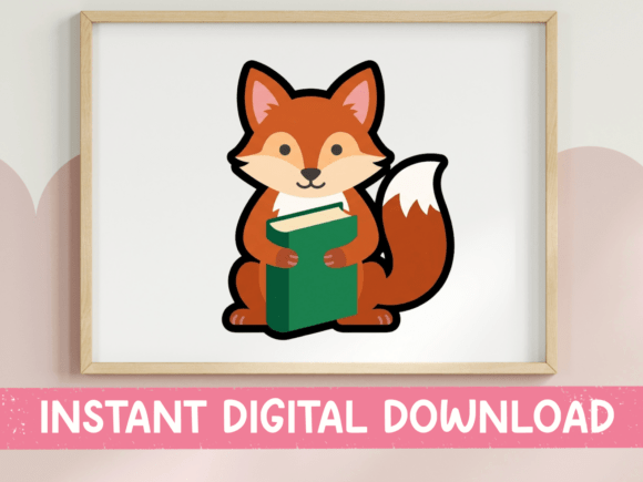 Charming Cute Fox Reading Book Sticker Design: A Creative Asset for Book Lovers