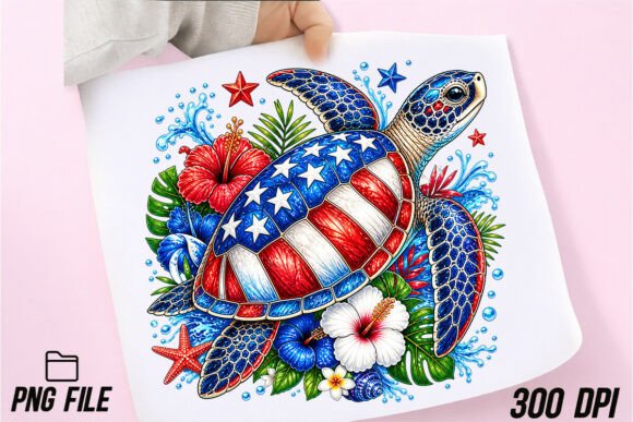 Colorful Sea Turtle Tropical Patriotic: A Designer's Take on This Vibrant Asset