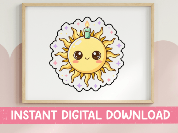 Cute Kawaii Sun with Candle Design: A Whimsical Asset for Creative Projects