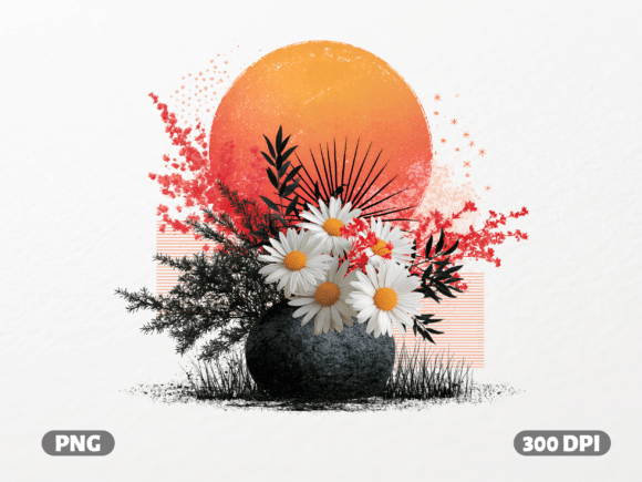Daisy Floral Sunset Vase PNG: A Serene Asset for Designers