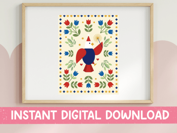 Folk Art Eagle Square Vertical Print: A Bold Graphic Asset