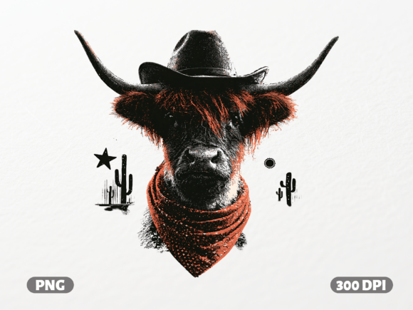 Highland Cow Cowboy PNG: Rustic Charm Meets Western Style