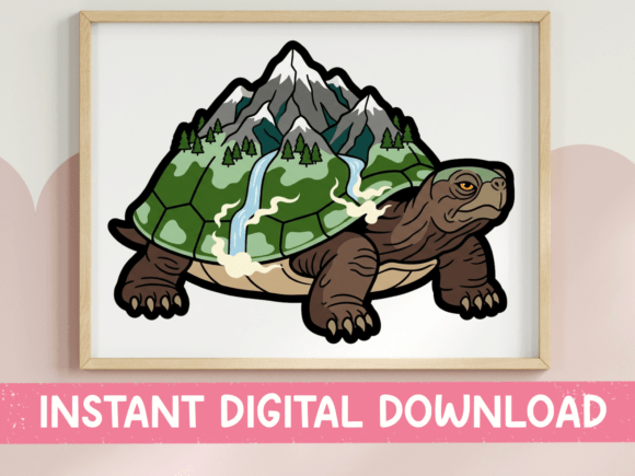 Mountain Landscape Tortoise Sticker: A Design for the Steady and the Strong