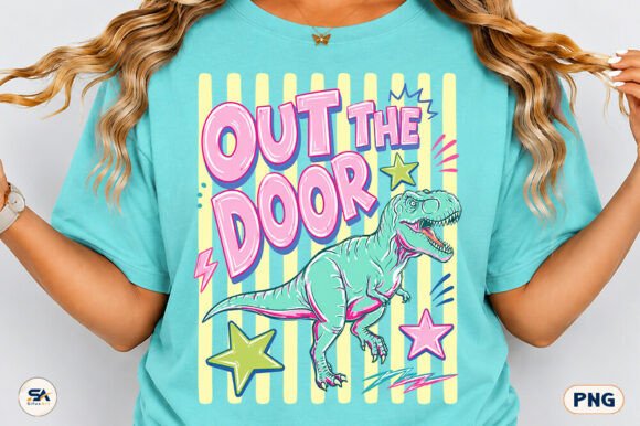Out the Door Dinosaur PNG Stripes Design: A Retro-Modern Asset