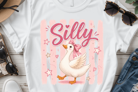 Silly Goose Girl PNG: A Goose with Bow Tee for Playful Projects