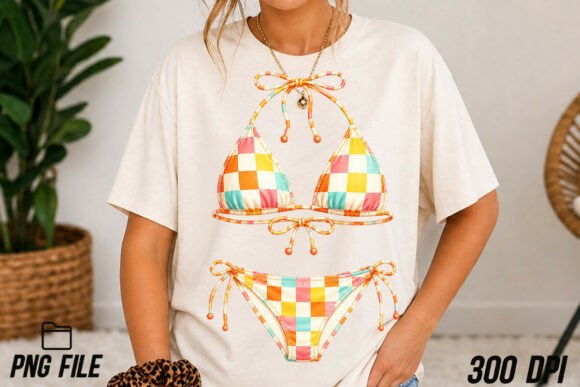 Summer Bikini PNG: Retro Checkered Swimsuit Design
