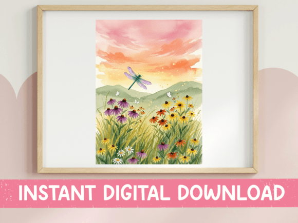 Watercolor Wildflower Meadow Dragonfly: A Design Asset for Nature-Inspired Branding