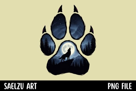 Wolf Paw Print Howling Moon Forest: Nature's Mystery